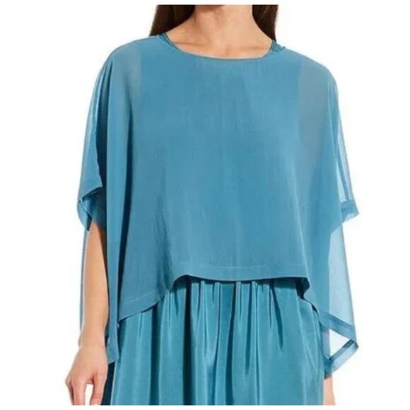 NWT Eileen Fisher Silk Georgette Top L/XL River Blue Flowy Lagenlook Minimalist - Picture 2 of 10